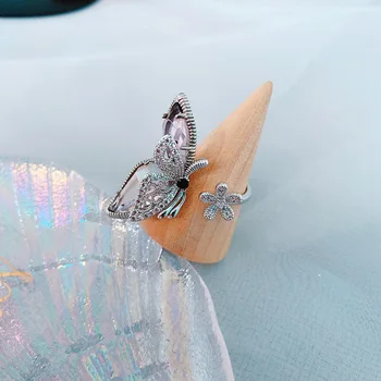 Pôvod Lete Crystal Drahokamu Motýľ Prstene pre Ženy Mujer Kúzlo Strieborná Farba Zliatiny Faux Krídlo Krúžok Svadobné Party Šperky