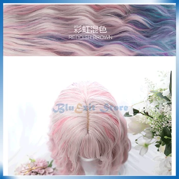Postupné Ružová Modrá Zmiešané Farby Lolita Parochňu Harajuku Sakura Sladké Dlhé Kučeravé Syntetické Vlasy Fringe Rany Dospelých Dievčatá Ružové Vlasy