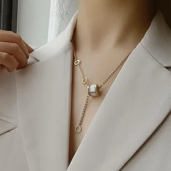 Francúzsky Štýl Opal Kameň Geometrické Náhrdelník Prívesok Pre Ženy Elegantný Minimalistický Clavicle Reťazca Náhrdelník Kórejský Módne Šperky