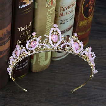 Nový Príchod Roztomilé Ružové Slza Crystal Svadobné Korún Pre Ženy Drahokamu Sprievod Tiara Diadem Vlasy Ornament MAEA99