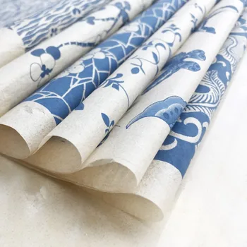 3 ks Keramické umenie underglaze farebné kvetinové papier modré a biele papierové ryby slivkové kvety vysokej teploty, keramické odtlačkový 54*37 cm