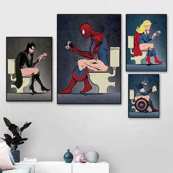 Marvel Superhrdina Charakter Prečítať Si Časopis Vo Wc Maľovanie Cartoon Plátno Plagáty Vytlačí Kúpeľňa Decor Wall Art Obrázok