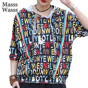 Masss Wasss Lete Nových Európskych Dizajnérov Topy Ženy Vintage Punk Vytlačené Voľné Tričká Dámske Ležérne Kapucí T-Shirts Plus Veľkosť