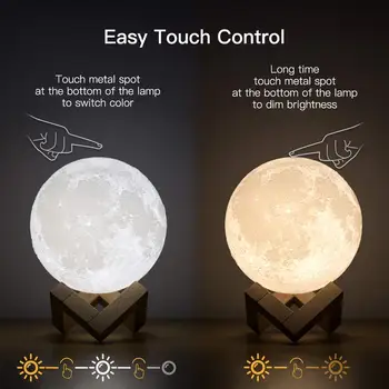 LED Nočné Svetlo 3D Tlač Mesiac Svietidlo Nabíjateľné Zmeny Farby, Kreatívne Dotykový Spínač luny Pre Spálne Dekorácie, Darčeky