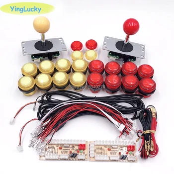 2 - Hráči DIY Arcade Ovládač Súpravy S 20 LED Arcade Tlačidlá + 2 Joystick + 2 USB Encoder Kit + Káble Arkádovej Hry Časti Nastavenie