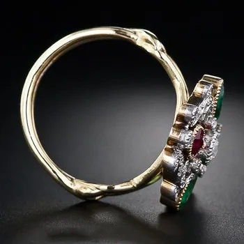 Elegantné Dve Tón Kvet trávy tvar Kruhu s červeným Zelený Zirkón Temperament Prstene pre Ženy Strany Svadobné Šperky