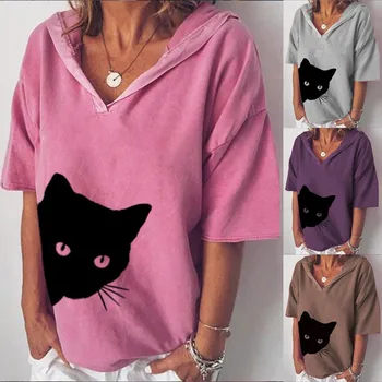 Žena Tshirts Grafické T Košele Plus Veľkosť Ženy Voľné Bavlnené a Ľanové Mačka Hlavu Tlačiť Harajuku T-shirt Topy Ženy 2020 Camisetas