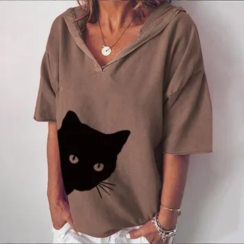Žena Tshirts Grafické T Košele Plus Veľkosť Ženy Voľné Bavlnené a Ľanové Mačka Hlavu Tlačiť Harajuku T-shirt Topy Ženy 2020 Camisetas