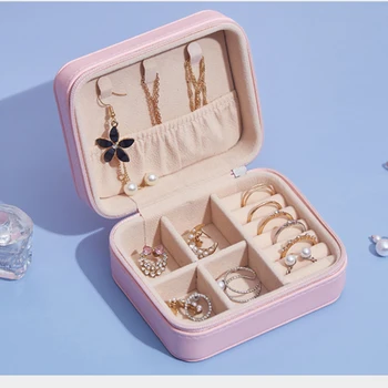 Šperky Box Šperky Organizátor Zobrazenie Cestovných Šperky Prípade Políčka Prenosný Náušnice Držiteľ Kožené Prenosné Úložiská Zips Jewelers