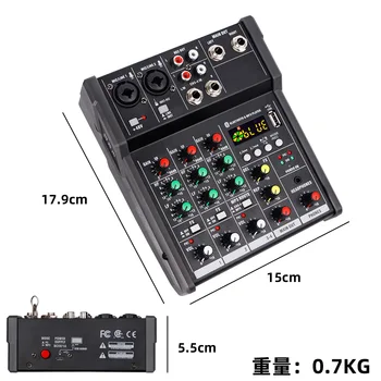 4-Kanálový Prenosný USB Mixing Console Digitálny Audio Mixer Podporuje BT Spojenie pre Štúdiové Nahrávanie Siete Live DJ, Karaoke
