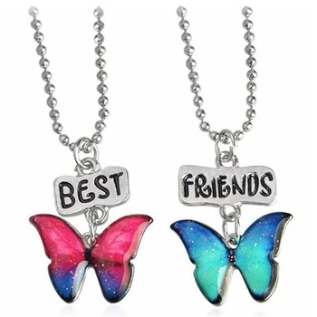 2 Ks Dievčatá Najlepší Priateľ Dieťa Zliatiny Prívesok Motýľ Náhrdelníky Ženy Krásne Jednorožec Reťazca Náhrdelník BFF Šperky Friendsship Darček