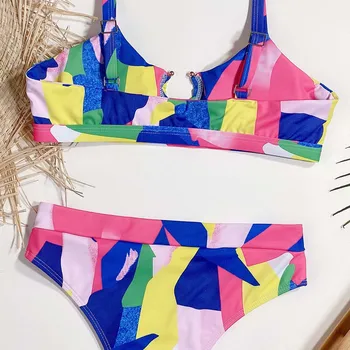 Nové Plavky Ženy Plavky 2021 Sexy Vytlačené Krúžok Vystrihnúť Bikini Push-Up Pad Bikiny Nastaviť Vysoký Pás Plaviek Plávať Plavky