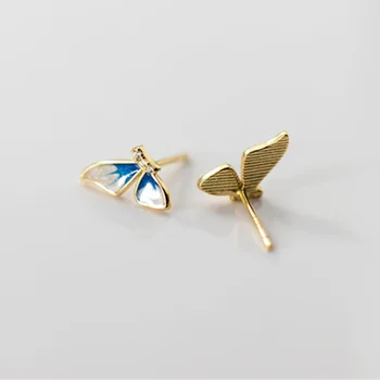 WANTME Reálne 925 Sterling Silver Romantický Roztomilý Blue Butterfly Stud Náušnice pre Ženy Móda kórejský Jednoducho Strany Krídla Šperky