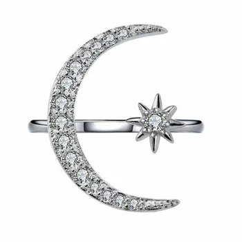 KISS MANŽELKA Vintage NOVÉ Trendy Moon Star Otvoriť Prstene pre Ženy, Dievčatá Nastaviteľné Crystal Prstene, Svadobné Dary Módne Šperky 2021