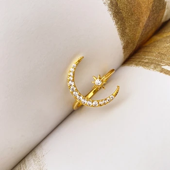 KISS MANŽELKA Vintage NOVÉ Trendy Moon Star Otvoriť Prstene pre Ženy, Dievčatá Nastaviteľné Crystal Prstene, Svadobné Dary Módne Šperky 2021