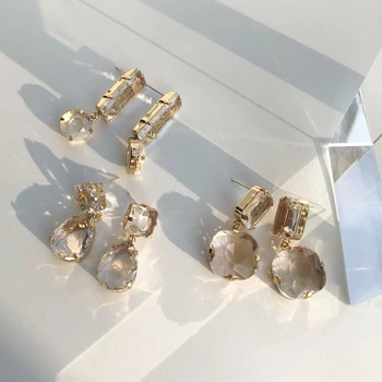 GSOLD Módne Priehľadný Kryštál Visieť Drop Náušnice Geometrické Kovové Jasné, Námestie Vintage Sklo Náušnice Ženy Šperky 2020