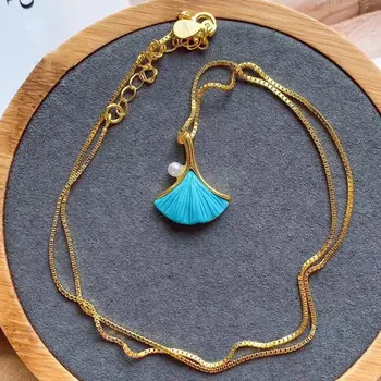 Autor pôvodného nové prírodné tyrkysový náhrdelník s príveskom, módne jednoduché a obľúbené dámske strieborné šperky
