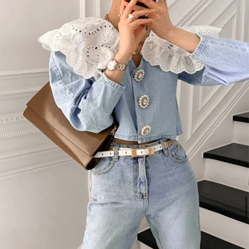 RUGOD 2021 jar nový štýl kovboj bábika golier denim tričko ženy
