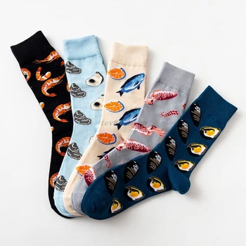 Muži Ženy Zábavné Morské Plody Série Bavlna Posádky Ponožky Farebné Krevety Squid Losos, Ustrice Tlač Harajuku Skateboard