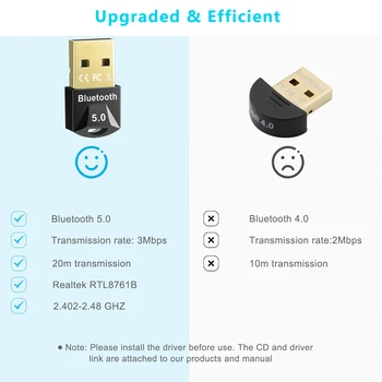 USB Bluetooth Adaptér 5.0 Bluetooth Dongle, USB, Bluetooth 4.0, Adaptér USB Prijímač Vysielač bezdrôtového adaptéra pre PC počítač