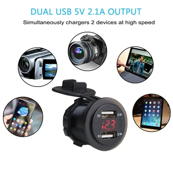 Auto Duálny USB Nabíjačka, Vodotesná Zásuvka napájacia Zásuvka 4.2 LED Digitálny Displej pre Auto, Loď, Námorné Motocykel RV Táborníci