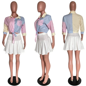 Letné 2021 Nových Prírastkov Ženy Oblečenie Pevných Farieb-line Vysoký Pás Skladaný Mini Sukne Dve Dielna Sada xs