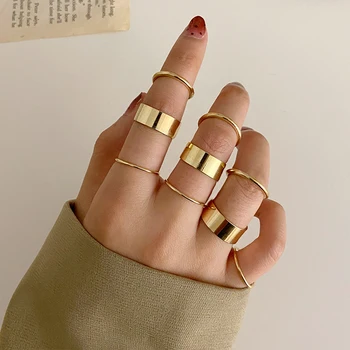 Módne Jednoduché Zlato Strieborná Farba Kovových Krúžkov Set Pre Ženy, Dievčatá Kórejský Hrubé Reťaze Prst Krúžky Žena Minimalistický Šperky