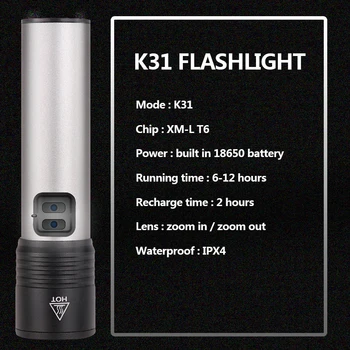 XML-T6 Vstavaný USB Nabíjateľné Batérie LED Baterka Zoomovateľnom Horák, Hliníkový Vodotesný pre Bicykel Camping Ľahká čelová lampa