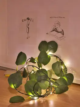 MeterMall LED Listy Eukalyptu String Svetelné Girlandy Víla Svetlo Svadobné Domáce Dekorácie E Falošné Lístie, Kvety Domova