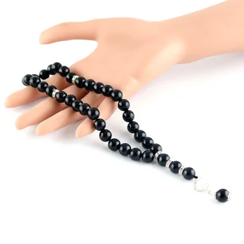 Pôvodné achát čierny okrúhly ozdobné korálky 33 Islamskej ruženec moslimských ruženec tasbih šperky ruženec misbaha doprava zadarmo