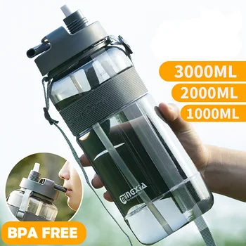 700/1000/2000/3000ml Športové Fľašu, Pohár Veľkú Kapacitu Plastová Fľaša na Pitie Vody s Slamy BPA Free pre Mužov, Ženy