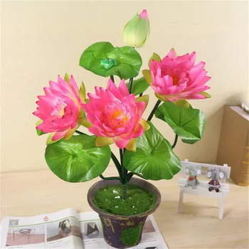 Jeden Falošný Lotus kyticu Umelých Lotus s Zelenú Žabu Hodváb lekna 10 Stoniek pre Svadobné Party Domov Dekoratívne Kvety