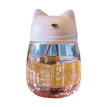 300 ml Karikatúra Roztomilý Mačka Sklo Voda Cup Tvorivé Gradient Farba Mini Jasné, Fľašu s Vodou Prenosných Nepresakuje Deti Šťava Nápoj Poháre