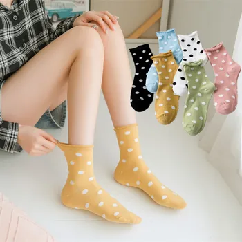 Naberaný prehrabať ponožky dot tlače roztomilý skarpetki damskie kawaii meias ženy sokken streetwear harajuku módne žena ponožka bavlna