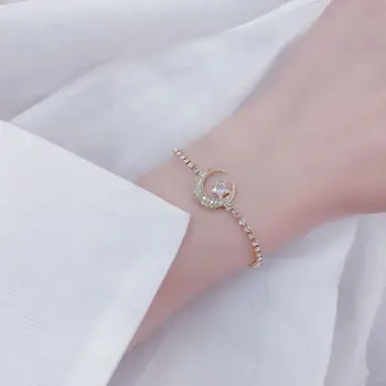 Kórea Dizajn 14k Pozlátené Šperky Nádherné Blikajúce Diamond Zirkón Hviezdy a Mesiac Náramky pre Ženy, Prázdninový Darček Bracelate