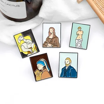 Mona Lisa Van Gogh Olejové Maľby Umenie Brošňa Oblečenie Portfólia Klope Smalt Pin Odznaky Cartoon Šperky, Darčeky Pre Priateľov Ženy
