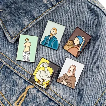 Mona Lisa Van Gogh Olejové Maľby Umenie Brošňa Oblečenie Portfólia Klope Smalt Pin Odznaky Cartoon Šperky, Darčeky Pre Priateľov Ženy