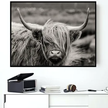 Moderné Abstraktné Scottish Highland Krava Buffalo Tlačené na Plátno nástenná maľba Umenie Fotografie, Obrázok, Obývacia Izba Domova Zvierat Maľovanie