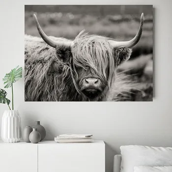 Moderné Abstraktné Scottish Highland Krava Buffalo Tlačené na Plátno nástenná maľba Umenie Fotografie, Obrázok, Obývacia Izba Domova Zvierat Maľovanie