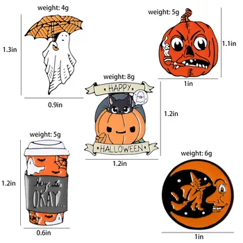 Šťastný Halloween Smalt Kolíky Cartoon Kávy Mesiac Ghost Tekvica Dáždnik Brošne Batoh Oblečenie Odznak Módne Šperky Darček