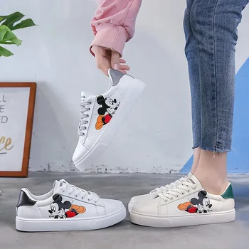 Disney karikatúry biele topánky dievčatá na jar nový kórejský hrubé-soled šitie Mickey mouse príležitostné športové topánky dámske