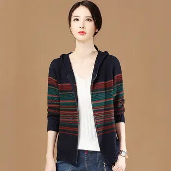 Sveter Voľné Lenivý Oblečenie pre Ženy Nový Trend kórejský Retro Pruhovaný Sveter Cardigan Bunda Ženy Jeseň a v Zime