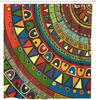 Africké Farebné Tribal Abstraktné Vzor Mexiko Aztéckej Kultúry Slávnostné Sprchový Záves Nepremokavé Polyesterové Tkaniny 72 x 72 Cm