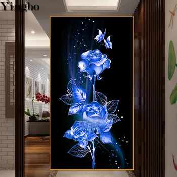 Veľký diamant Maľovanie modrá ruža Kvetinové zátišia diamond Plátno Moderné mozaiky obrazu pre Obývacia Izba dekor Diamond Výšivky