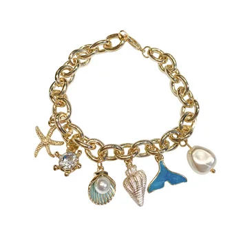 Módny Dizajn Zlatá Reťaz Prepojenie Sea Shell Ryby Korálky Kúzlo Náramky & Bangles Pulseras Mujer Šperky pre Ženy