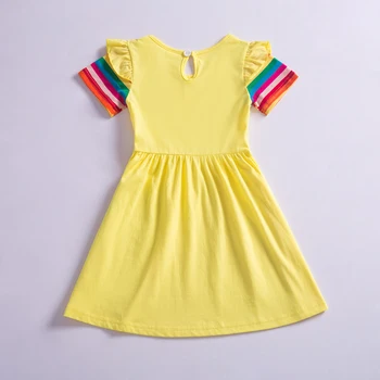 Jxs Elegantné Dievčatá v Lete Bavlna Krátky Rukáv Šaty Jednorožec Cartoon Rainbow Rukáv Dievča Bežné Šaty pre 3-8 Rokov