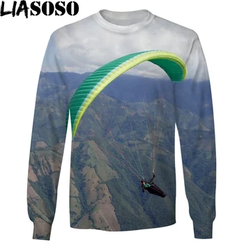 LIASOSO Paragliding Sweatershirt 3D Tlač Muži Ženy Mikina Unisex Príliš Dlhý Rukáv Top okolo Krku Šport Ležérne Oblečenie