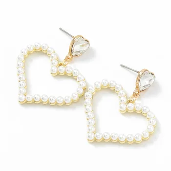 2021 nové módne kovové drahokamu imitácia perly v tvare srdca náušnice žien tvorivé pop party príslušenstvo šperky