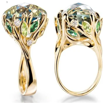 Populárne Nové Luxusné Zelenej Listovej Crystal Zásnubné Prstene pre Ženy Šperky Strane Príslušenstvo Temperament Krúžky Veľkosť 5-11