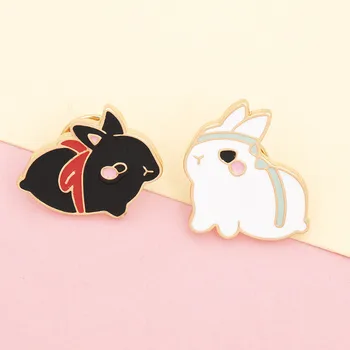 Cartoon Black White Rabbit Smalt Brošňa Pre Ženy, Dievčatá Taška Oblečenie Zvierat Klopě Pin Tlačidlo Odznak Šperky Najlepšími Priateľmi Darček